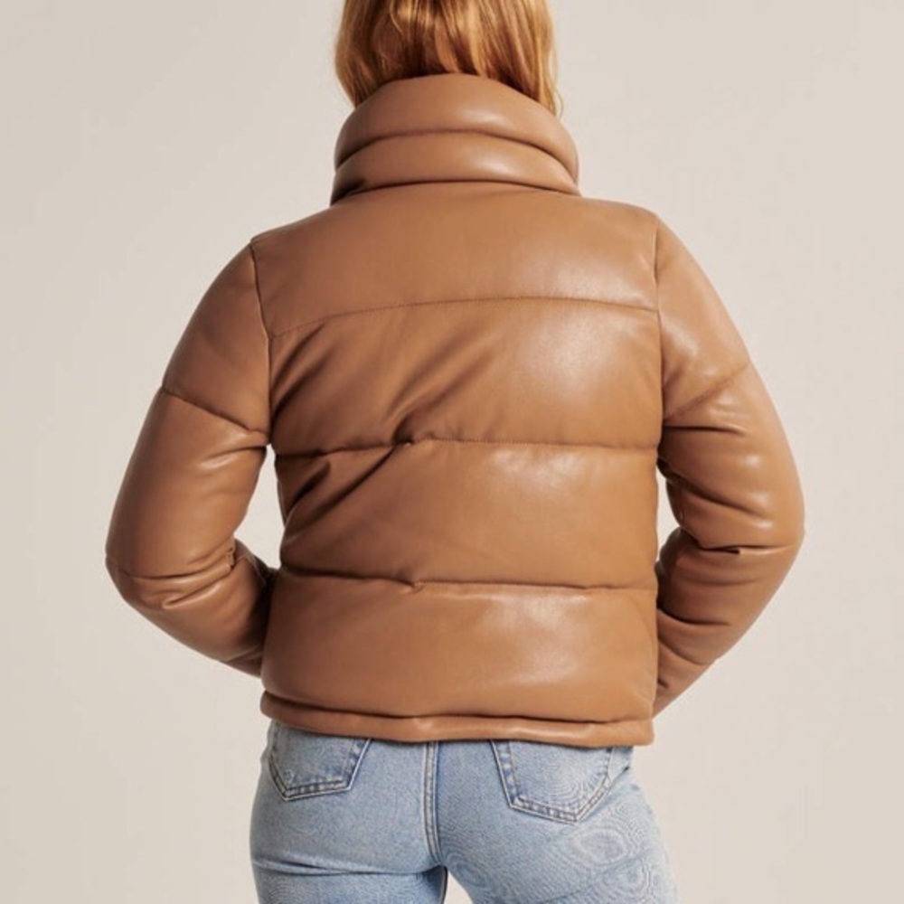 Abercrombie Vegan Leather Mini Puffer Camel Brown Sz Large SOLD OUT - Picture 9 of 13